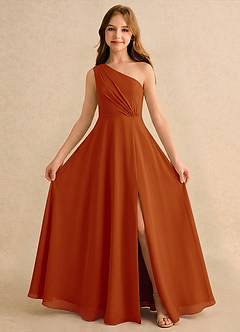 Azazie Puddles Girls Formal 플라워 걸 드레스 A라인 한쪽 어깨 쉬폰 플로어 길이 드레스 image5