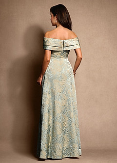 Azazie New Britain Essayer des robes à la maison Robe Trapèze en Jacquard Plissée Bleu Vintage image3