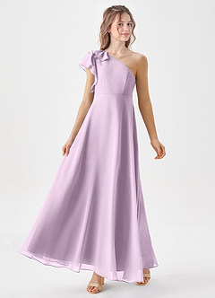 Azazie Arabella Junior Frosted Lilac A-Line Ruched Chiffon Dress image4