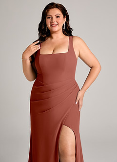 Azazie Mero Bridesmaid Dresses Auburn Sheath Pleated Chiffon Dress image14