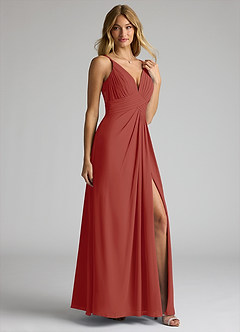 Azazie Maren Allure Bridesmaid Dresses Terracotta A-Line V-Neck Lace Chiffon Dress image4