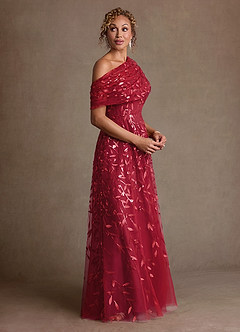 Azazie Sidney Mother of the Bride Dresses Cabernet A-Line Off the Shoulder Lace Dress image2