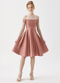 Azazie Amira Junior Rosette A-Line Pleated Stretch Satin Dress image5