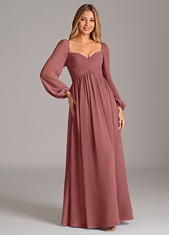 Azazie Bailee Bridesmaid Dresses Amethyst A-Line Long Sleeve Chiffon Dress image5