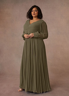 Azazie Zina Kleider für die Brautmutter A-Linie Plissee Chiffon Kleid Weidengrün image9