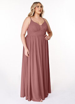 Azazie Rayna Final Sale Desert Rose A-Line V-Neck Pleated Chiffon Dress image10