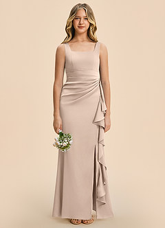 Azazie Adrienne Junior English Rose Sheath Pleated Stretch Satin Dress image3