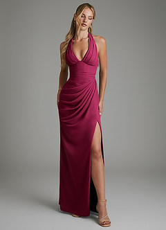 Azazie Tina At-home Try On Dresses Burgundy Mermaid Corset Chiffon Dress image1