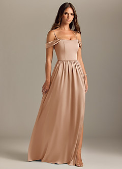 Azazie Calianna Bridesmaid Dresses English Rose A-Line Off the Shoulder Stretch Satin Convertible Dress image7