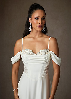 Azazie Ganelle Wedding Dresses Diamond White Nude A-Line Sweetheart Neckline Crepe Back Satin Dress image8