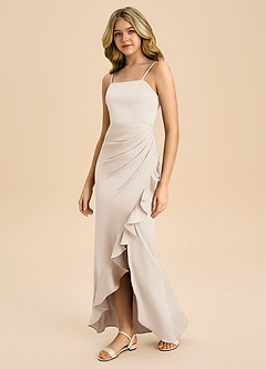 Azazie Buzzy Junior Jurk van Stretch Satijn met Kolom Geplooid Wit Albast image7