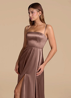 Azazie Wren Vestidos de madrinha de casamento Vestido Café Expresso de Cetim Metálico de Linha A com Sem alças image6