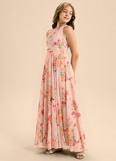 Azazie Charlize Junior Abito A-Line in Chiffon Plissettato Abstract Bouquet Floral image4