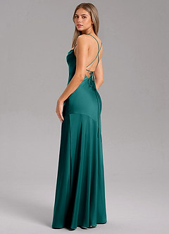 Azazie Grata Bridesmaid Dresses Peacock Sheath Side Slit Stretch Satin Dress image7
