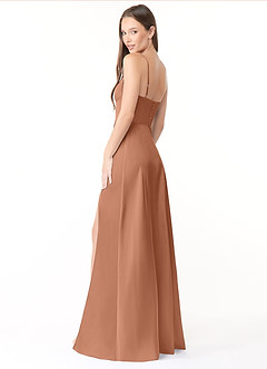 Azazie Halsey Bridesmaid Dresses Bronzer Sheath Side Slit Stretch Satin Dress image5