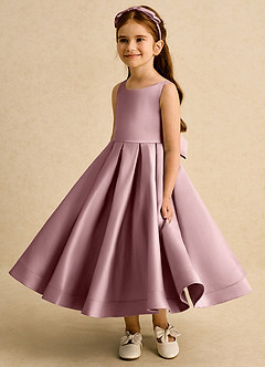 Azazie Babs Blumenmädchenkleider Ballkleid Plissee Matte Satin Kleid Altrosa image5