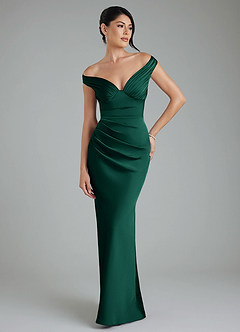 Azazie Stella Bridesmaid Dresses Emerald Sheath Corset Stretch Satin Convertible Dress image1