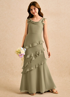 Azazie Aria Girls Formal vestidos de niña de las flores Vestido de Musgo Verde de Gasa de Corte Sirena con Volante image3