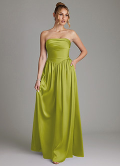 Azazie Zena Bridesmaid Dresses Lemongrass A-Line Strapless Stretch Satin Dress image1