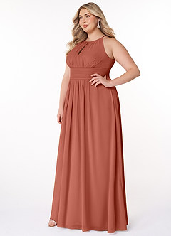Azazie Bonnie Bridesmaid Dresses Clay A-Line Keyhole Ruched Chiffon Dress image8