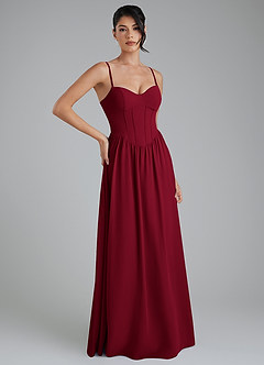 Azazie Alisha Bridesmaid Dresses Burgundy A-Line Corset Chiffon Dress image4