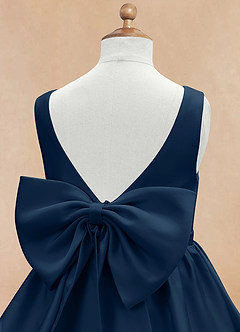 Azazie Margie Flower Girl Dresses Dark Navy A-Line Bow Stretch Satin Dress image7