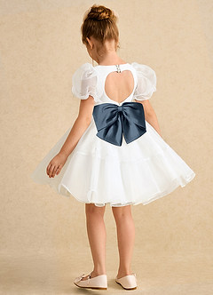 Azazie Debbie vestidos de niña de las flores Vestido de Marfil Azul Petróleo de Organza de Princesa con Escote de Corazón image9