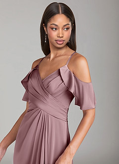 Azazie Dakota Bridesmaid Dresses Dusty Rose A-Line Off the Shoulder Stretch Satin Dress image5