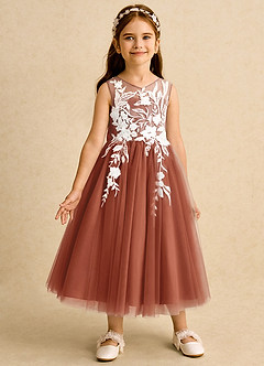 Azazie Sundae Vestidos de florista Vestido Castanho Aloirado de Renda de Vestido de baile image5