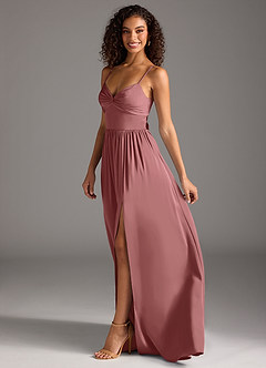 Azazie Zeya Bridesmaid Dresses Amethyst A-Line Pleated Stretch Satin Dress image14