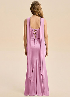 Azazie Sorrel Junior Candy Pink Mermaid Ruched Stretch Satin Dress image2