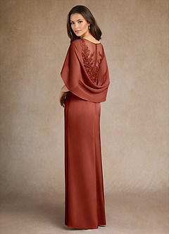Azazie Hera Mother of the Bride Dresses Terracotta A-Line Lace Stretch Satin Dress image3