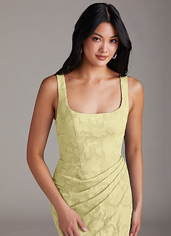Azazie Mero Bridesmaid Dresses Lemon Sorbet Sheath Pleated Floral Burnout Dress image6