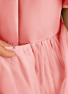 Azazie Cocoa Jurken voor bloemenmeisjes Baljurk Jurk van Tule Geplooid Koraal image8