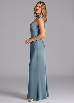 Azazie Lusinda Brudtärnklänningar Klä av Sjöjungfru i Stretch Satin Axelbandslös Dammblå image5