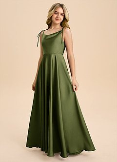 Azazie Popsy Junior Olive A-Line Bow Stretch Satin Dress image6