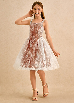 Azazie Cubbie Girls Formal Robe Demoiselle D'honneur Fillette Robe Trapèze en Dentelle Paprika image1