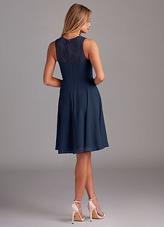 Azazie Vina Bridesmaid Dresses Dark Navy A-Line Lace Chiffon Dress image2