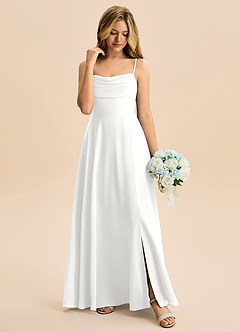 Azazie Bear Junior A-linja Pliseerattu Sifonki Lattian pituus Nuorempi morsiusneito Pukeutua image3