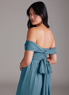 Azazie Lamara Brautjungfernkleider Wandelbar Schulterfrei Chiffon Overall/Jumpsuit Bermudablau image6