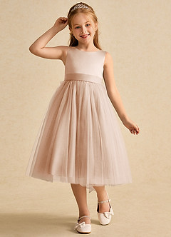 Azazie Winnie Robe Demoiselle D'honneur Fillette Robe Princesse en Tulle Arc Rose Perle image4