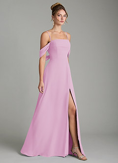 Azazie Mercedes Robes de demoiselle d'honneur Robe Trapèze en Mousseline de soie Épaule décolletée Rose Bonbon image5