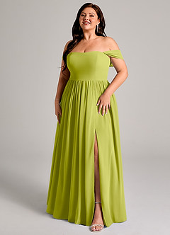 Azazie Calianna Vestidos de damas de honor Vestido de Hierba De Limón de Gasa de Línea A Convertible con Vestidos sin tirantes image12