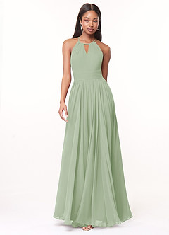 Azazie Cherish Robes de demoiselle d'honneur Robe Trapèze en Mousseline de soie Plissée Vert Sauge image4
