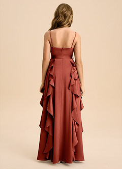 Azazie Peyton Junior Terracotta A-Line Pleated Stretch Satin Dress image4