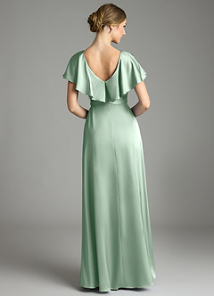 Azazie Lainey Bridesmaid Dresses Agave A-Line with Pockets Stretch Satin Dress image7