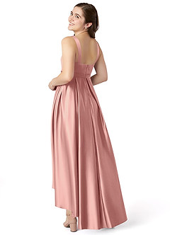 Azazie Inaya Junior A-Linie Gürtel/Schärpe Stretch-Satin Kleid Rosettenrosa image4