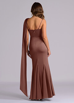 Azazie Inara 신부 들러리 드레스 인어 주름진 스트레치 새틴 바닥 길이 드레스 image2