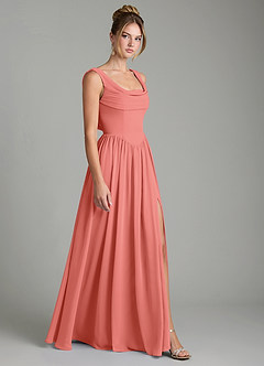Azazie Novi Bridesmaid Dresses Salmon Pink A-Line Pleated Chiffon Dress image3