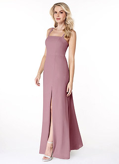 Azazie Jay Bridesmaid Dresses Vintage Mauve A-Line Square Neckline Side Slit Chiffon Dress image4